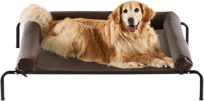 RRPETHOME Large Elevated Cooling Dog Bed Raised Dog Cot Beds for Large Dogs Elevated Outdoor Pet Cot Chew Proof Portable Cooling Pet Cot with Skid-Resistant Feet and Breathable Mesh