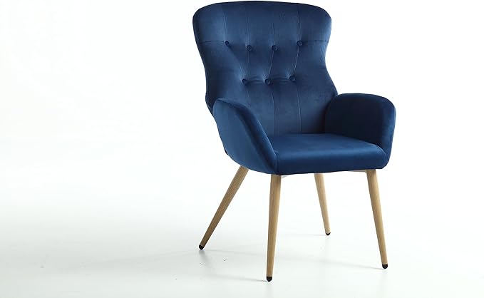 Hengming Accent Chair Modern Tufted Button Wingback Vanity Chair with Arms Upholstered Tall Back Desk Chair with Metal Legs for Living Room Bedroom Waiting Room(Blue)