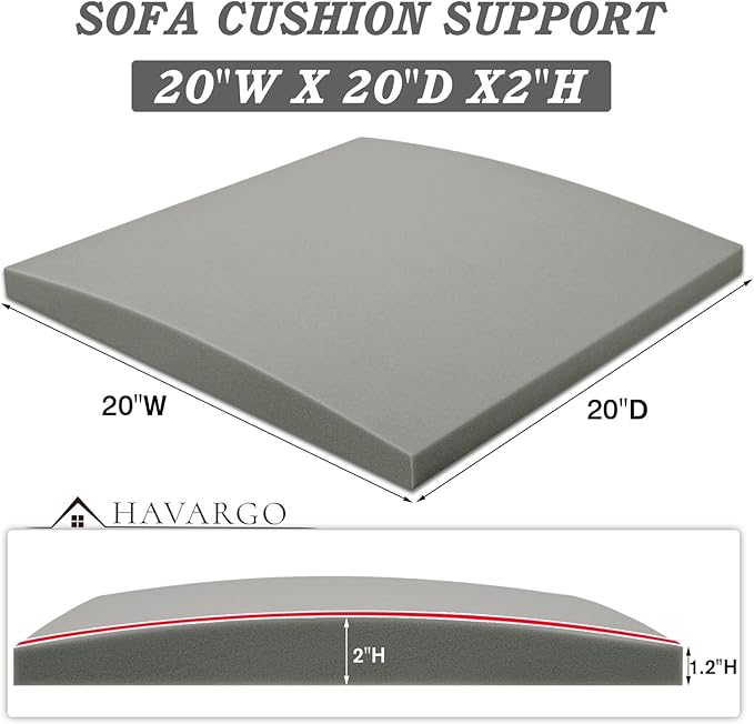 HAVARGO Couch Cushion Support for Sagging Seat 20X20X2 Inches Couch Supports for Sagging Cushions High Density Foam Sofa Cushion Support with Anti Slip Mesh Fabric Light Grey Set of 3