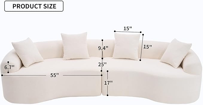 KEIKI Curved Chenille Modular Sectional Couches with Pillows 4 Seater Oversized Upholstered Luxury Plush Cloud Sofa for Living Room Apartment Full Compression Sponge