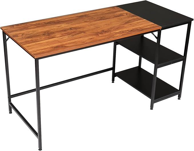 Home Office Desks Corner Computer Desk with Storage Shelves 140cm Industrial Office Desk Study Writing Table Workstation with Printer Stand and Bookshelf for Home Office 140 x 60 x 75cm(L x W x H)