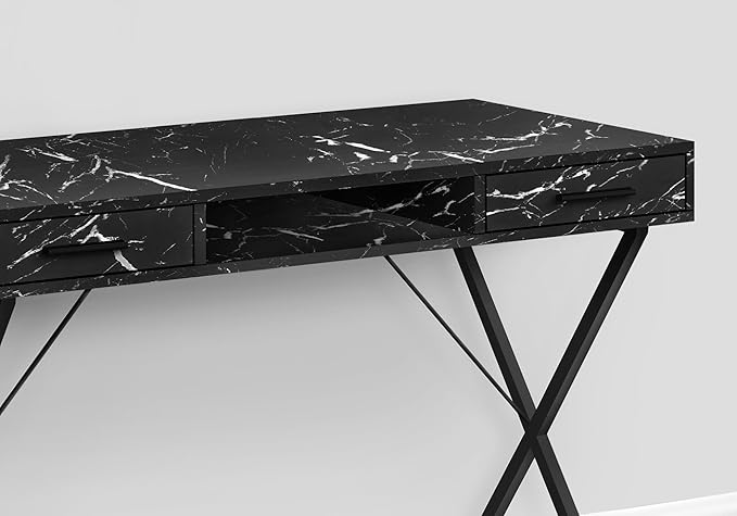 Computer Desk Home Office Laptop Left Right Set up Storage Drawers 42 l Work Black Marble Look Laminate Black Metal Contemporary Modern