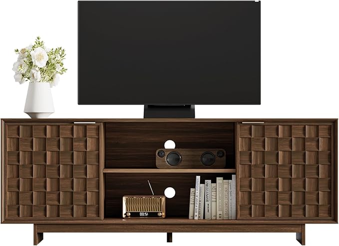 COLAMY TV Stand with Two Doors Entertainment Center 59 with Adjustable Shelves and Storage Mid-Century Modern TV Stand for 50/55/65 inch TV Media Console Cabinet for Living Room Bedroom Walnut
