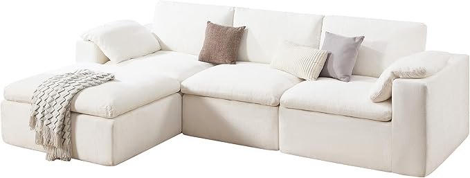 Jocisland 130 Cloud Modular Sectional Sofa No-Assembly Oversized Chenille Couch with 83.5 Extra-Deep Chaise Modern White Cloud Couch for Living Room
