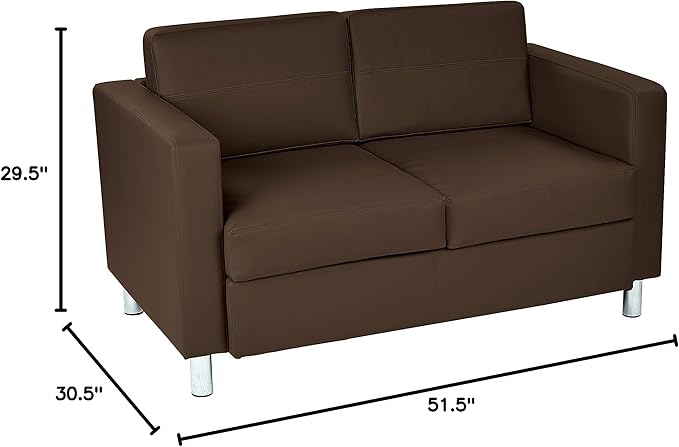 Office Star Pacific Loveseat with Padded Box Spring Seats and Silver Finish Legs Dillon Java Faux Leather