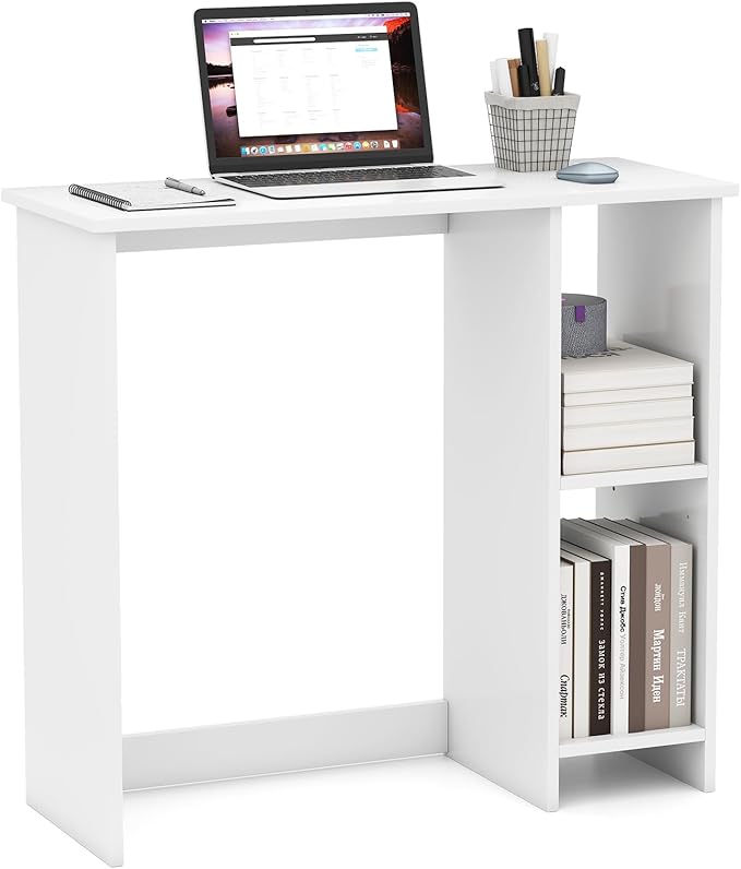 White Computer Desk Modern Writing Desk with Storage Shelves Compact Gaming Table Wood Home Office Desks Small Desk for Bedroom Living Room Study (White)