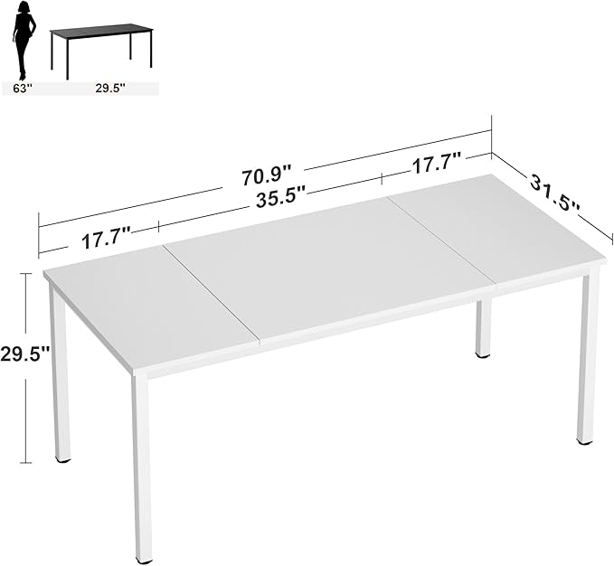 Need Large Computer Desk 70.8 x 31.5 inches Conference Table Large Office Desk Writing Table Workstation for Home OfficeWhite 10FJGSAC3-180WW-ND