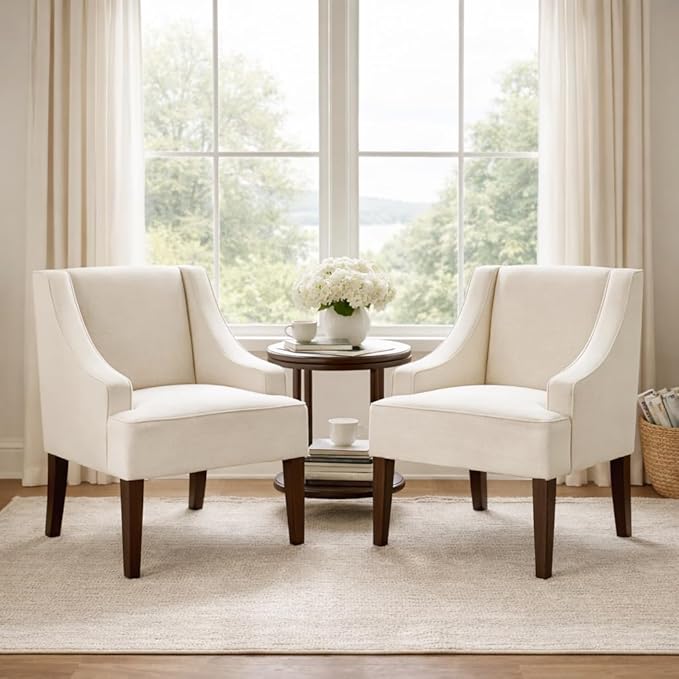Homepop Upholstered Classic Swoop Arm Accent Chair Home DécorWarm Ivory