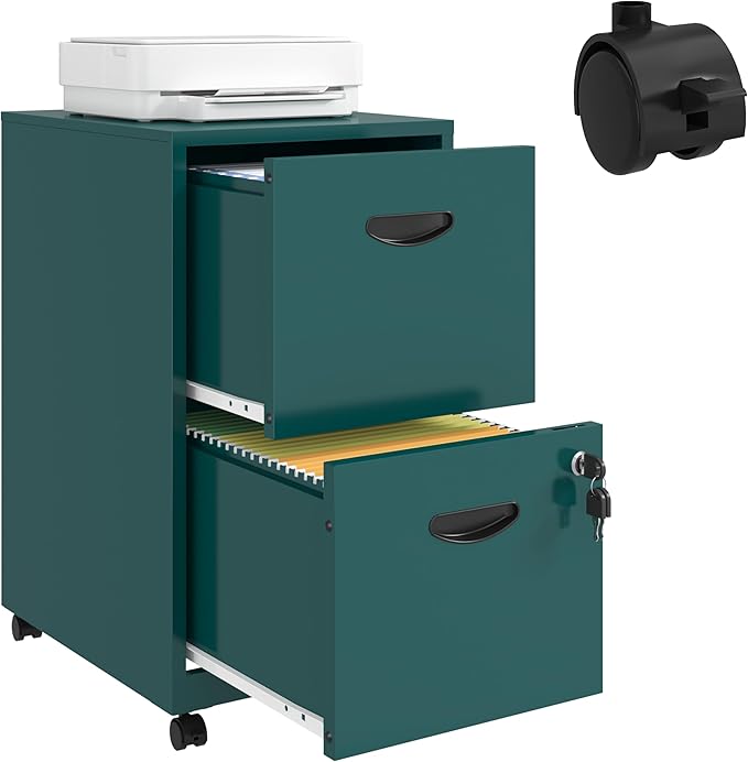 2 Drawer File Cabinet with Lock Filing Cabinets with Wheels Rolling File Cabinets for Home Office Metal Office File Cabinet Mobile Filing Cabinet for Holding Letters and File Boxes Green