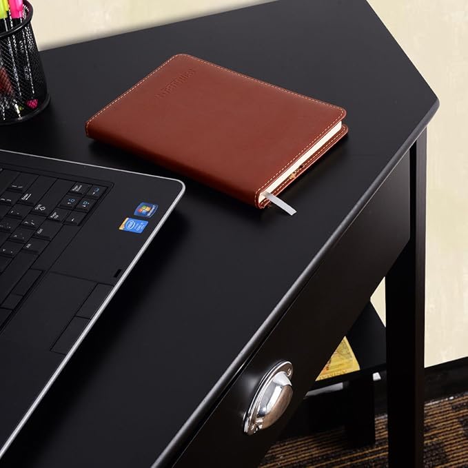 Corner Desk Compact Home Office Corner Desk Organizer90 Degrees Triangle Computer Table Laptop Writing Table for Small Spaces with Storage Shelf and Drawer (Black)