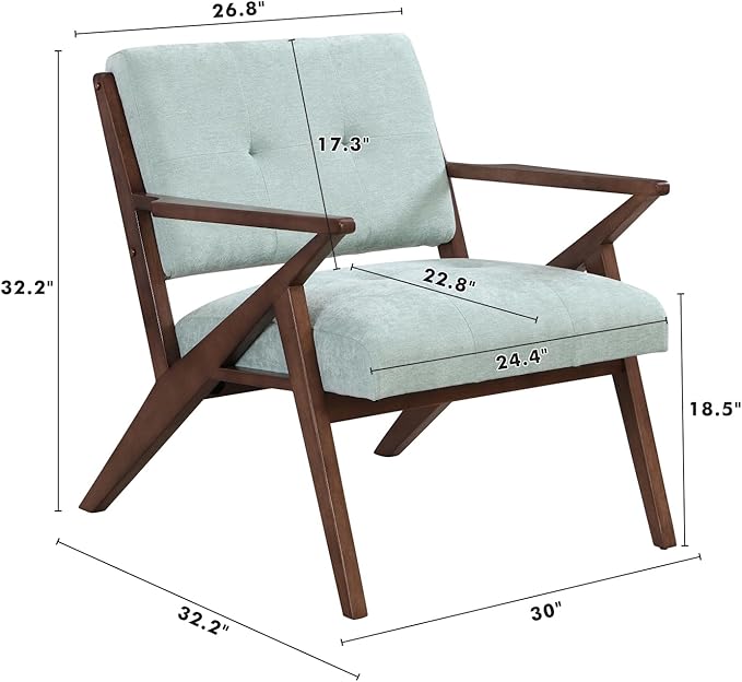 30 Mid-Century Modern Accent Chair with Plush Cushions Angled Arm Design and Sturdy Solid Wood Frame – Perfect for Cozy Living Room Bedroom Or Office Seating