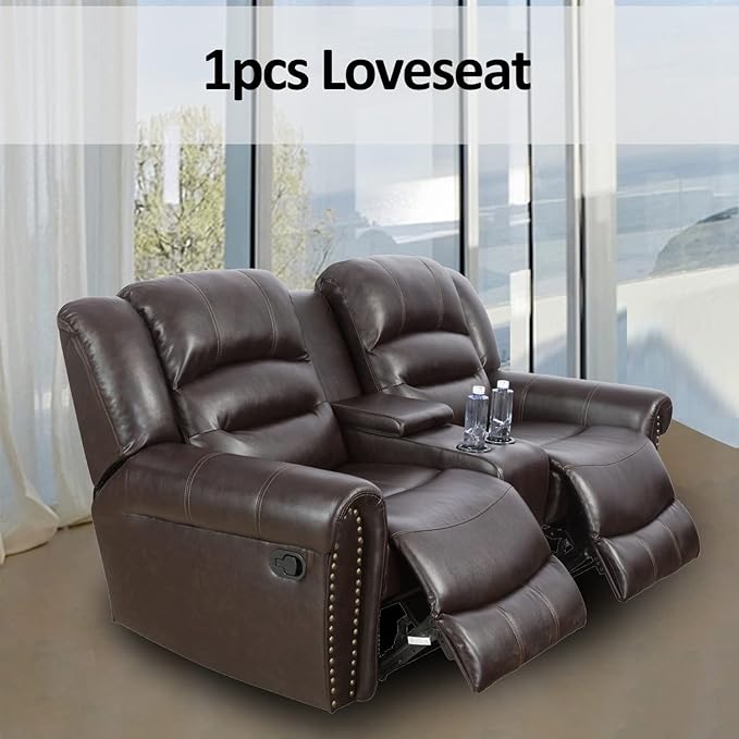 Manual Breathing Leather Recliner LoveseatLiving Room LoveseatLeather Loveseat for Home/Office(Leather Reclining Loveseat) Brown