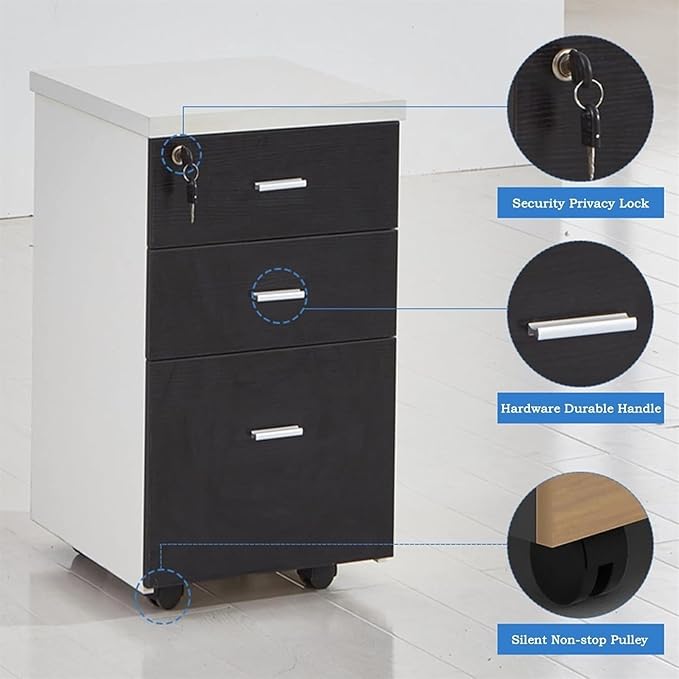File Cabinet Rolling File Cabinet with Lock 3 Drawer Vertical File Cabinet Under Desk Office Filing Cabinet(Color:B)