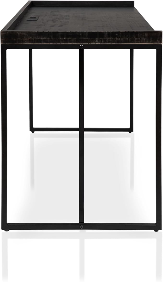 HOMES: Inside + Out Hermosa Industrial Geometric Base 59 in. Computer Desk with USB Ports and Outlet for Home Office Study Room Black