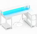 Simple Deluxe 47-inch L-Shaped Gaming Desk with LED Lights &amp Power Outlets Reversible Corner Computer Desk with Monitor Riser Drawer &amp Shelves for Home Office Black/White