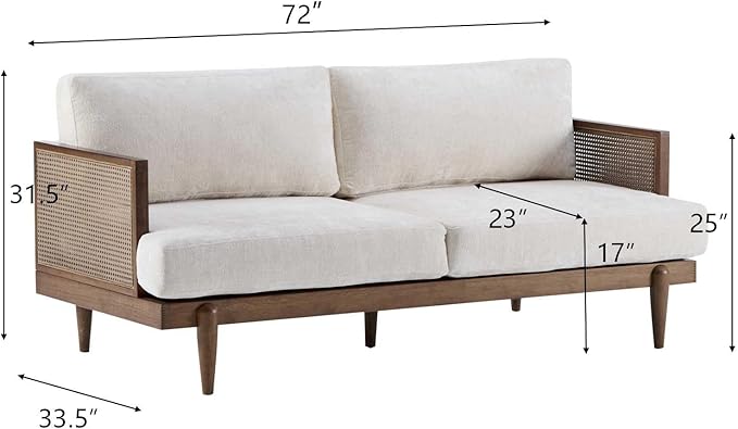 Merax 72 Spacious 2-Seater Sofa Couch with Armrests Cane Rattan Wooden Frame Loveseat Sofa for Living Rooms Bedrooms Apartment Office (Walnut+Beige)