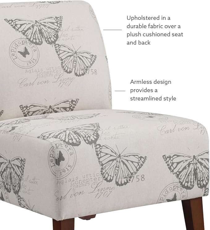 Linon Butterfly Dark Espresso Linen Lily Chair 21.5 W x 29.5 D x 31.5 H