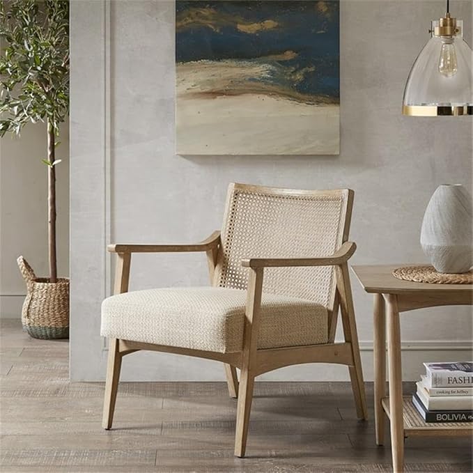 Pemberly Row Accent Chair 30 Polyester Upholstery and Solid Wood Frame Wheat and Light Brown Finish Mid-Century Style Seat for Living Room or Home Office