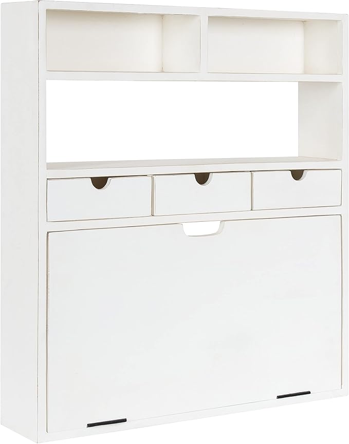 Kate and Laurel Georgie Rustic Wood Floating Desk 26 x 6 x 30 White Transitional Computer Desk for Home Office with Folding Design