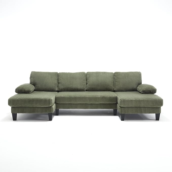 114 Cloud Couch Modular Sectional Sofa Convertible U-Shaped Couch with Double Chaise Lounge Corduroy Upholstery Sofa Double Cushions Deep Seat Sleeper Sofas Couches for Living Room Green