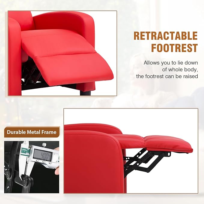 Recliner Chair Push Back Reading Sofa Home Theater Seating with PU Leather Padded Seat Backrest for Living Room Lounge