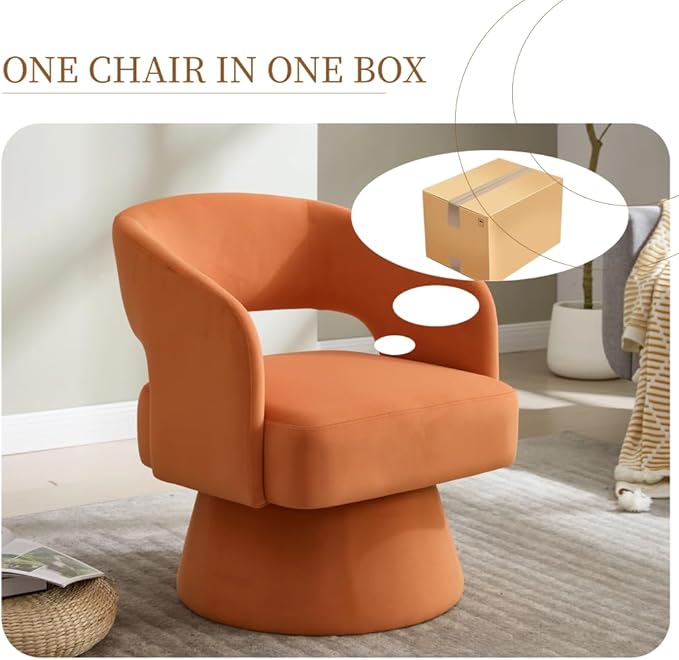Swivel Barrel Chair Velvet Accent Armchair 360 Degree Swivel Club Chair for Living Room Bedroom Reception Room (Orange + Foam + Steel + Velvet + Foam)