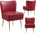 PU Leather Armless Accent Chair Set of 3Modern Comfy Living Room Slipper Chairs with Golden LegsUpholstered Single Sofa Wingback Side Corner Chair for BedroomSmall SpaceWine Red