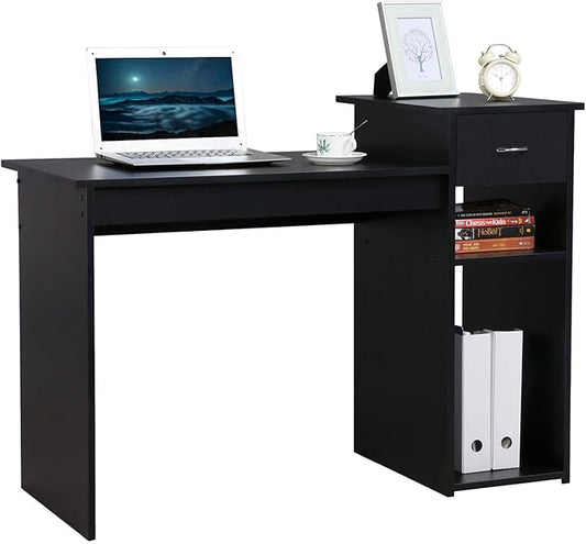 Yaheetech Home Office Computer Desk with Storage Drawer and Monitor Stand Wooden PC Laptop Table Modern Simple Style Computer Workstation for Study Writing Black