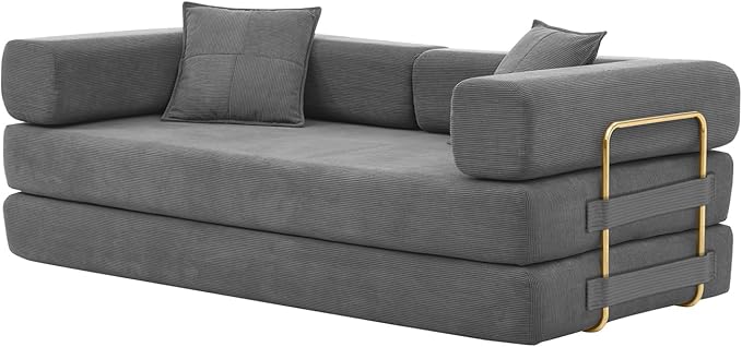 4-in-1 Folding Convertible Floor Sofa Bed 78 Oversized Compression Sofa No Assembly Required King Futon Lazy Couch Corduroy Loveseat Sleeper with Pull Out Bed Modular Futon Couch