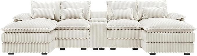 125 Modular Sectional Sofa Corduroy U-Shaped Cloud Couch with Storage &amp USB 6 Seat Sectional Couches Oversized Comfy Fluffy Deep Seat Sectionals Sofa Set for Living Room Beige 5-Piece