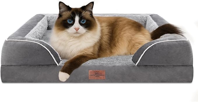 Comfort Expression Orthopedic Dog Bed for Small Dogs 20x14 Inch Waterproof Supportive Egg Crate Foam Small Pet Bed with Removable Bolsters Dog Couch with Washable Cover &amp Non-Slip Bottom Grey