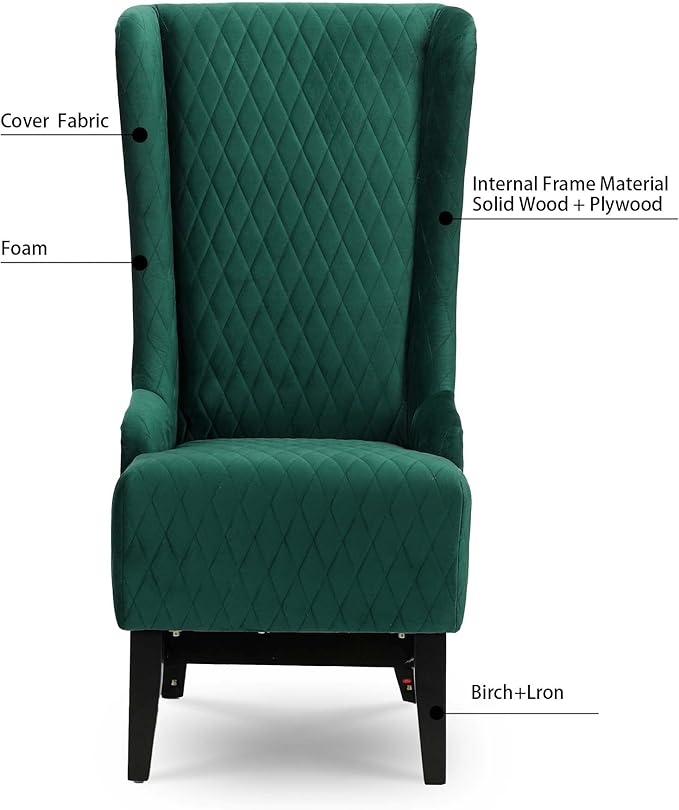HomVent 1PCS Chair with Super High Wing-Back Velvet/PU Leather Upholstered Armless Throne Chair with Diamond Lattice Design Retro Elegant Side Chair for Living RoomKitchen