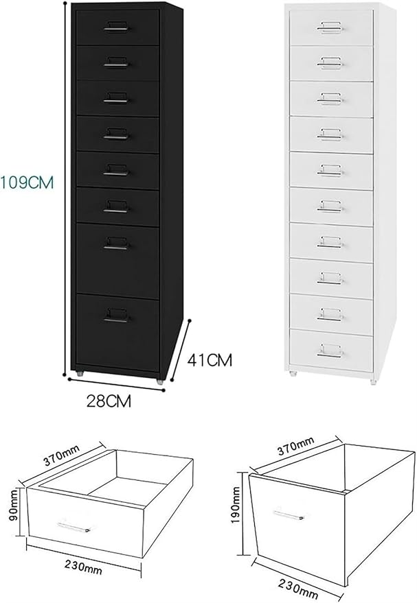 Filing Cabinet Suspension Files 10 Drawer File Drawer with Wheels Filing Drawers Metal for Colorful Office Furniture (Color : Black)