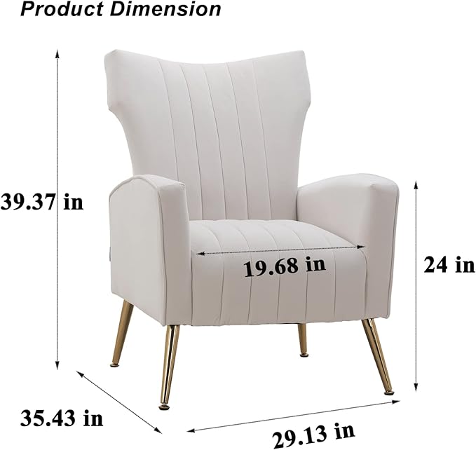 Artechworks Curved Tufted Accent Chair with Metal Gold Legs Velvet Upholstered Arm Club Leisure Modern Chair for Living Room Bedroom Patio White Cream