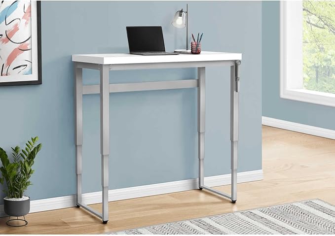 White Laminate &amp Grey Metal Adjustable Standing Desk 48 L Modern Computer Desk for Home Office &amp Work