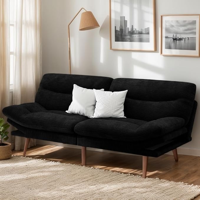 66″Futon Sofa Bed3-in-1 Futon Couch w/Adjustable Backrest &amp Armrests Convertible Sleeper Sofa Bed Small Folding Sleeper Recliner w/Removable Cushion for Apartment Living RoomOffice (66inBlac