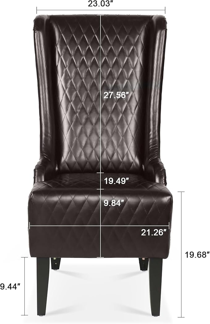 Dining Chair Comfy High Wingback Accent Chair for Dining Table PU Leather Upholstered Accent Side Chairs with Soft Padded &amp Wooden Legs for Living Room Dining Room Bedroom (Dark Brown)