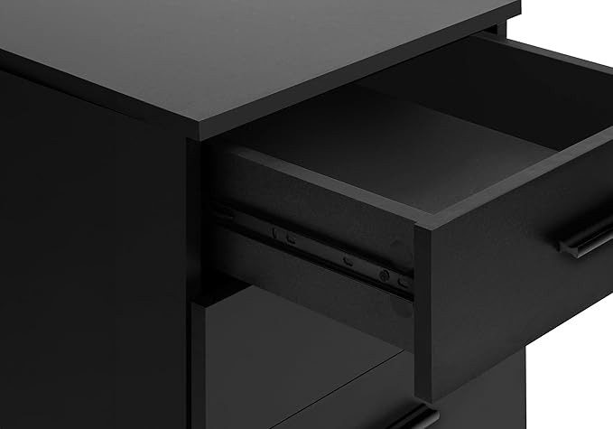 Mobile Filing Cabinet with 3 Drawers Black Particle Board Modern Printer Stand for Home Office Study Room
