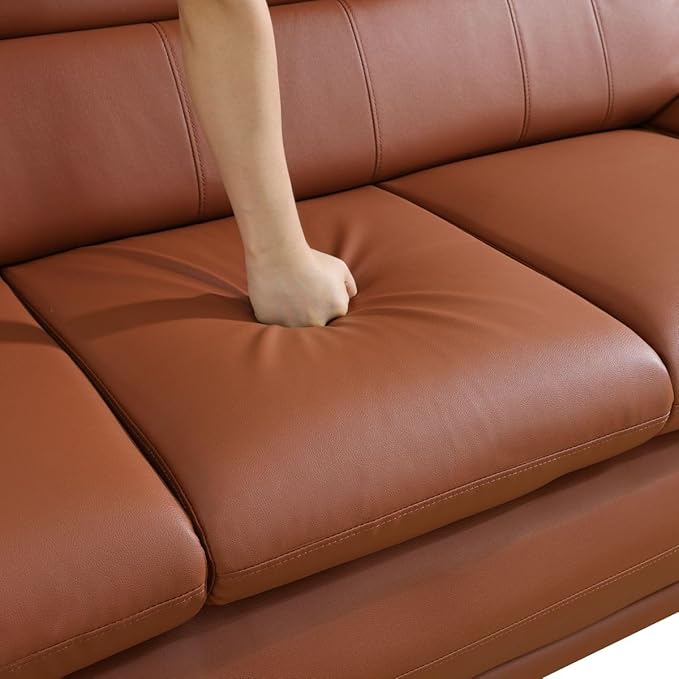 Lounge Comfy Faux Leather Sofa Modern Couch for Small Living Room/Dorm/Bedroom/Office/Apartment for Small Spaces (Orange Single Seat)