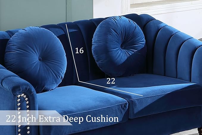 Chesterfield Sofa Set Luxurious Velvet Chesterfield Settee Couch SetSofa and Loveseat SetUpholstered Rolled Arm with Rivets/4 Button Tufted Pillow Modern Sofa Living Room SetBlue