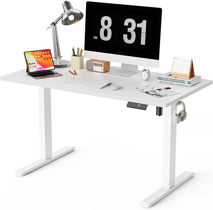 48x24 Inches Whole Piece Electric Standing Desk Seamless One Piece Height Adjustable Sit to Stand up Desk for Home Office Ergonomic Computer Workstation White