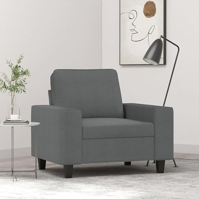 vidaXL Sofa Chair in Dark Gray - Stylish and Comfortable 1-Seater Lounge Chair with Durable Fabric and Metal Frame Ideal for Living Room or Office