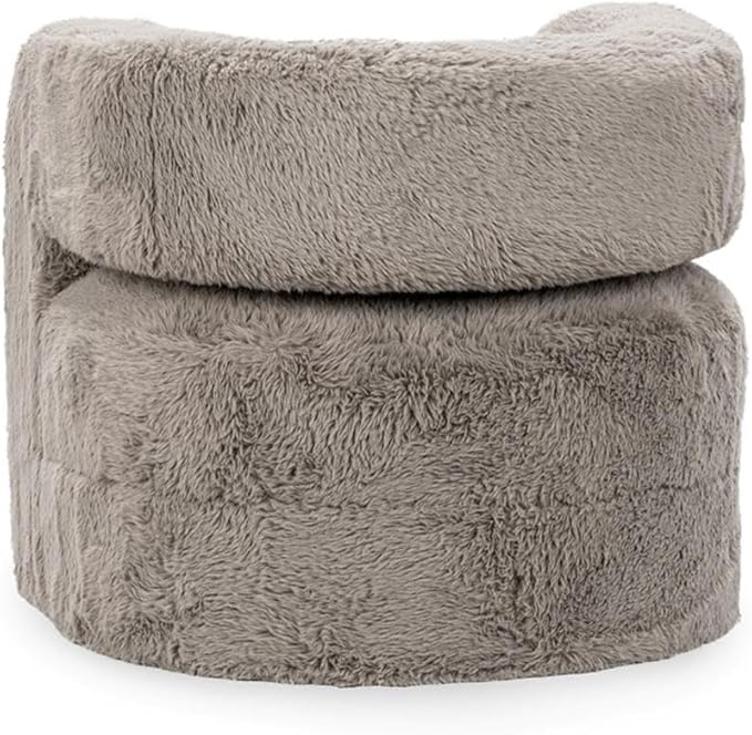 Pemberly Row Plush Faux Fur Polyester Accent Chair Dark Gray Upholstery Barrel Design Foam Cushion 32.5W x 32.5D x 28.5H Pre-Assembled Living Room or Decorative Space Seating