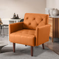 Faux Leather Accent Chair Modern Retro Arm Chair for Living Room and Bedroom Tufted Upholstered Sofa Club Chair Comfy Armchair for Small Spaces Bedroom Office (Orange)