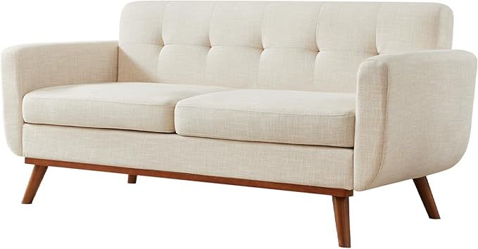 Tbfit Loveseat Sofa Mid-Century Love Seat Couches Boucle Small Sofa for Living Room Bedroom Office Button Tufted Upholstered Furniture Beige