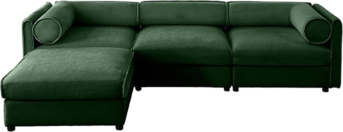 109 inch Cloud Modular 3 Seater Sofa with Storage Ottoman Modern Upholstered Storage Sofa Couch Deep Seat L Shape Sectional Sofa Chenille Comfy Couch for Living Room Apartment Green