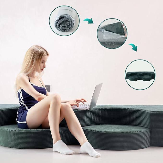 75 Folding Sofa Bed Convertible Futon Twin Size Sleeper Couch Washable Velvet Corduroy Cover &amp High-Density Foam 2-in-1 Floor Mattress No Assembly for Living Room/Dorm Green