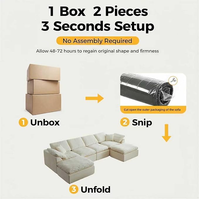 138 Cloud Sectional Couches for Living Room Convertible U-Shape Boneless Couch with Ottoman 6-Seater Compressed Sofa Modular Sectional Sofa (6-Seater Green)