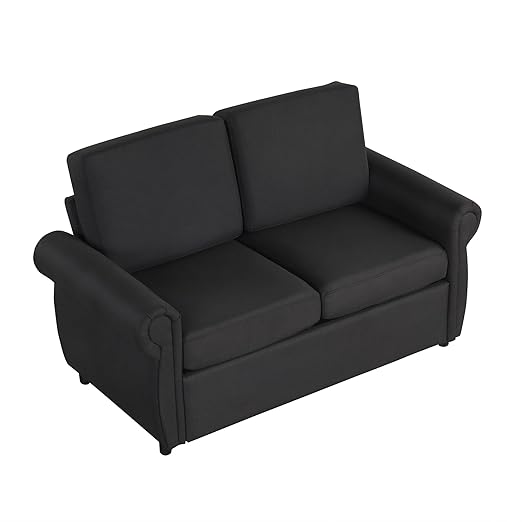 Ball &amp Cast 58 Loveseat Futon Sofa-BedConvertible Pull Out CouchLinen Upholstery Sleeper Sofa Bed with Twin Size Memory Mattress&ampUSB PortOverstuffed Back CushionChaise Lounge for Livingro