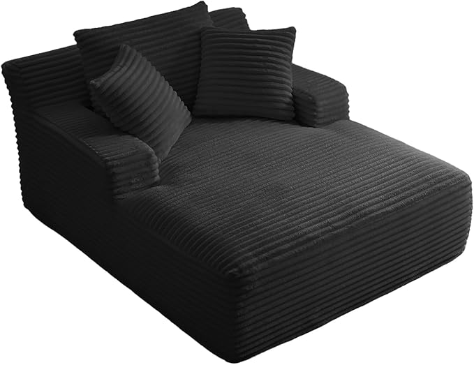 67 Inch Oversized Chaise Lounge Chair IndoorBoneless Corduroy Sofa Bed with Spring CushionDeep Seat Cloud Couch and Reading LoungerSoft Sleeper Sofa for Living RoomNo Assembly Required (Black)